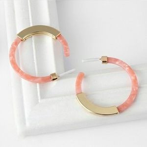 Peachy Pink Hoops Acrylic Gold Accent